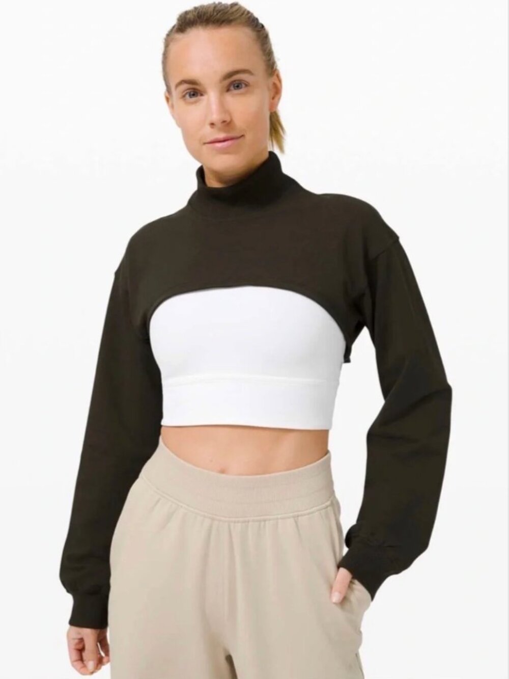 Lululemon - LA Super Crop Mock Neck Turtleneck Long Sleeve Dark Olive